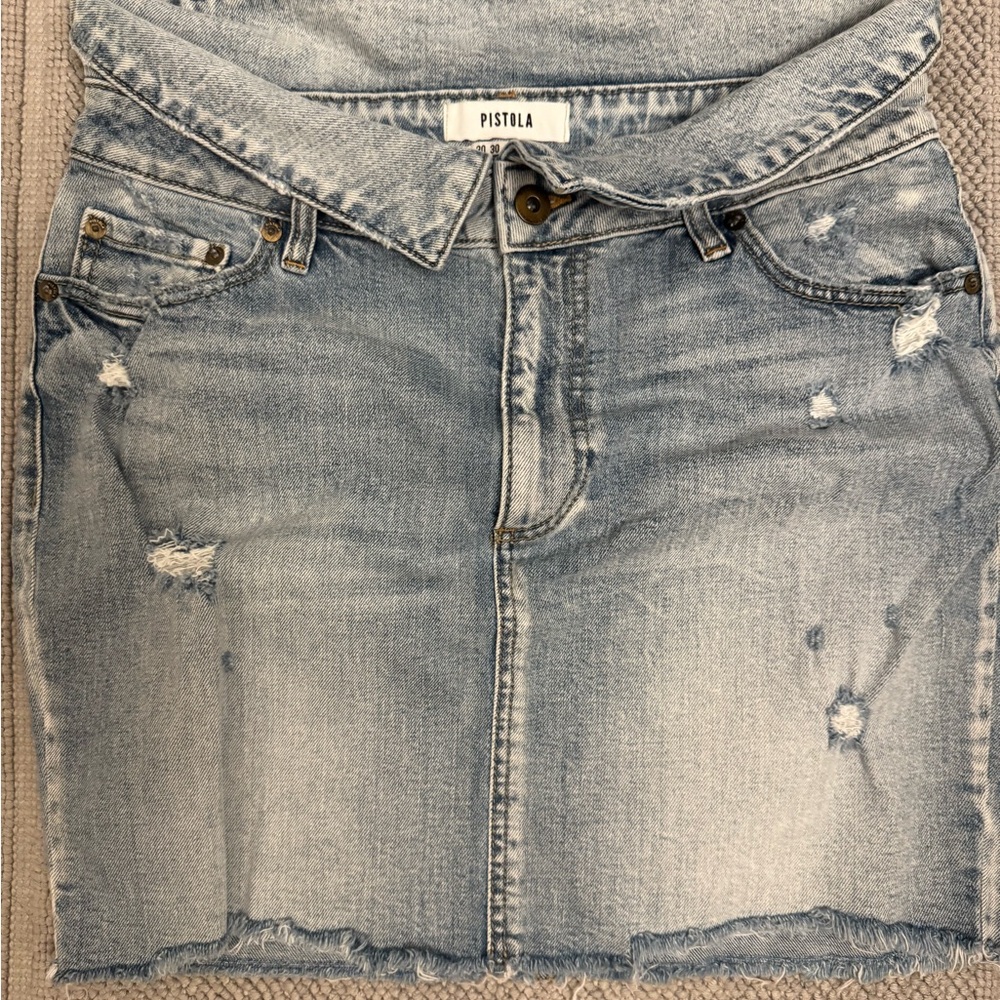 NWOT Pistola Light Wash Distressed Mini Skirt